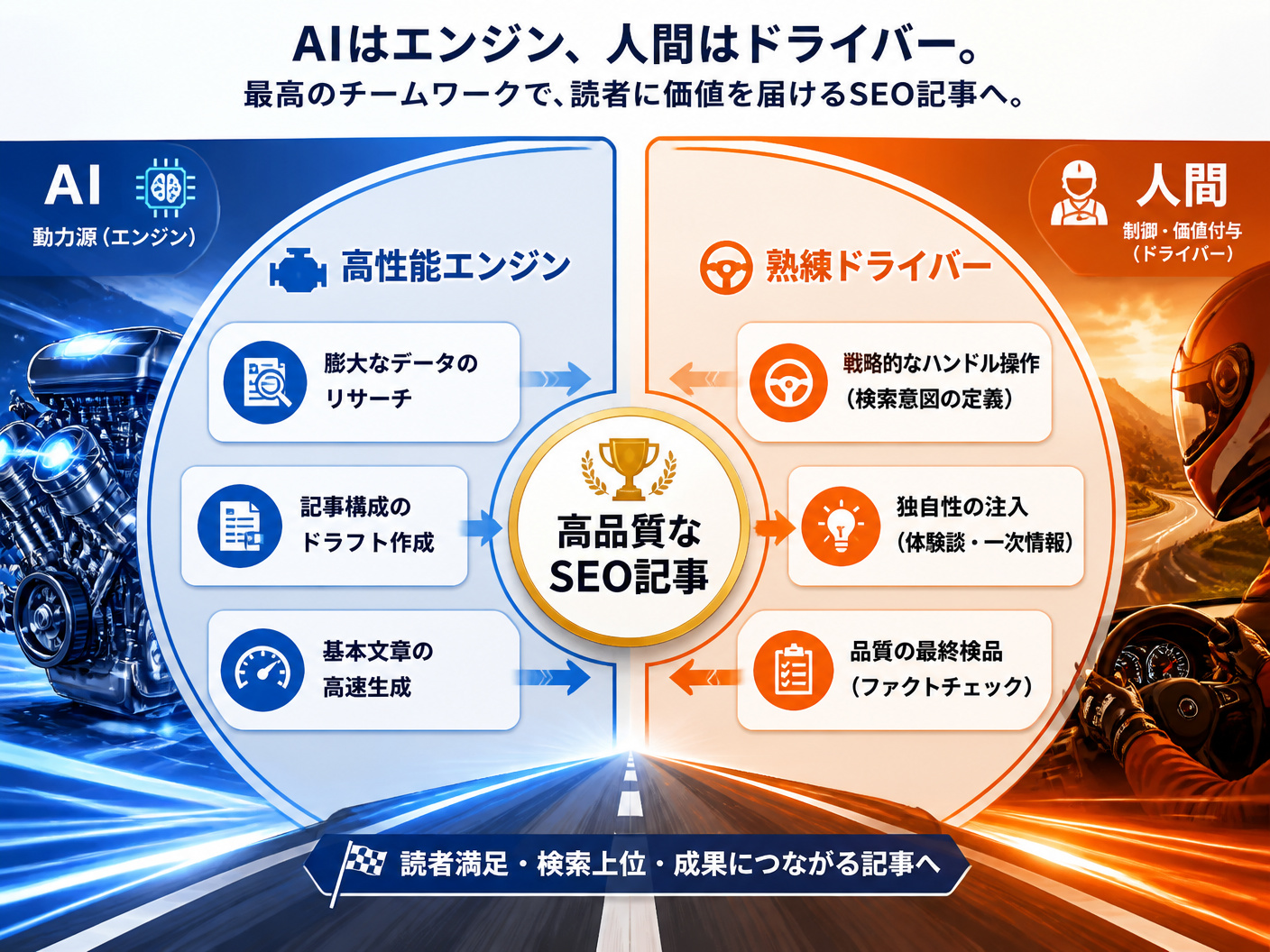 【文脈】SEO記事制作におけるAIと人間の理想的な役割分担を